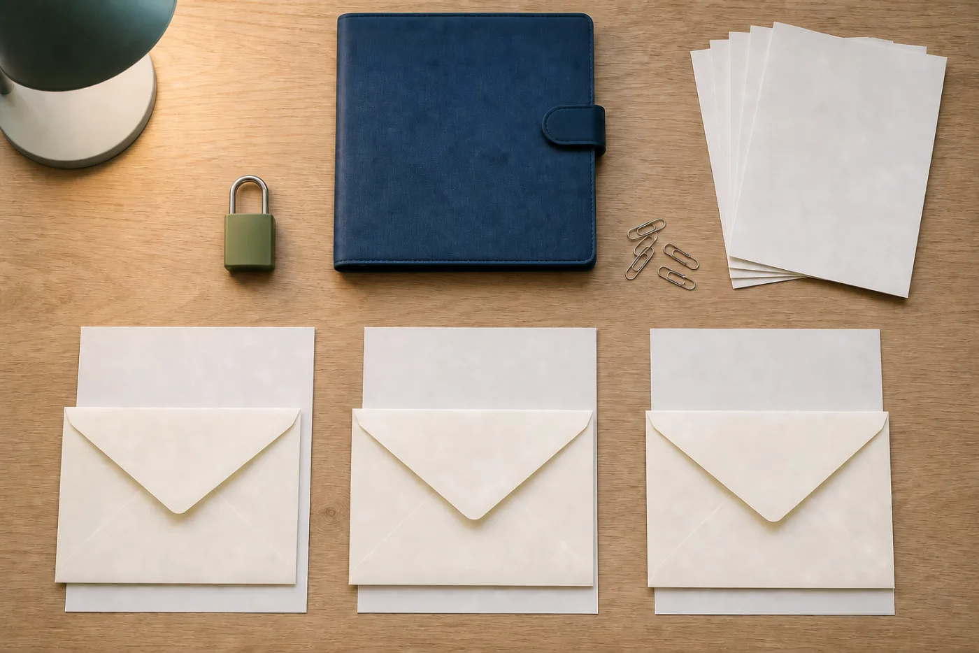 Three separate document and envelope sets prepared for a child credit freeze request