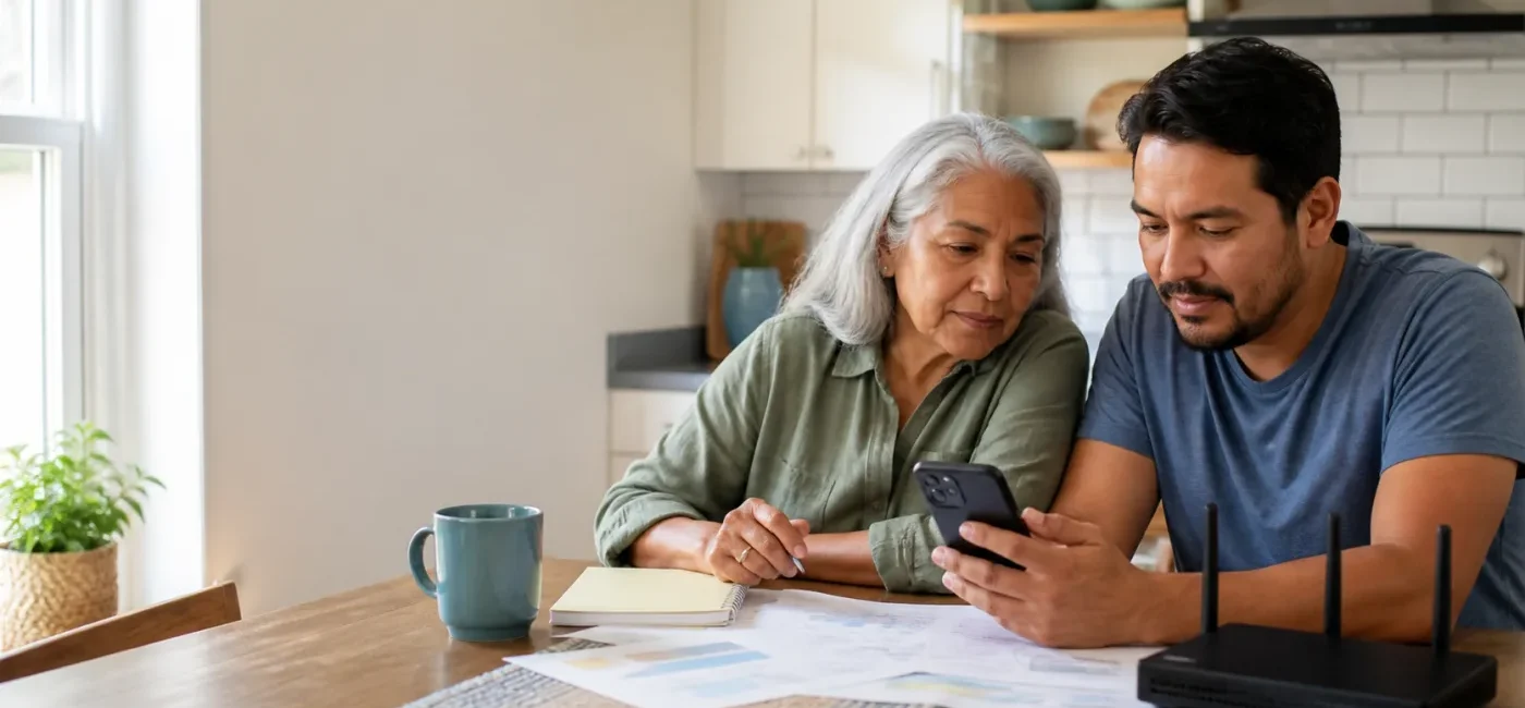 A U.S. household reviewing phone and internet costs before applying for Lifeline