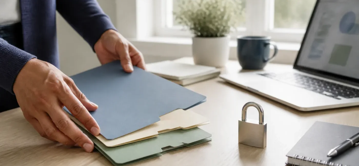 Organizing documents and a lock before freezing credit reports in the United States