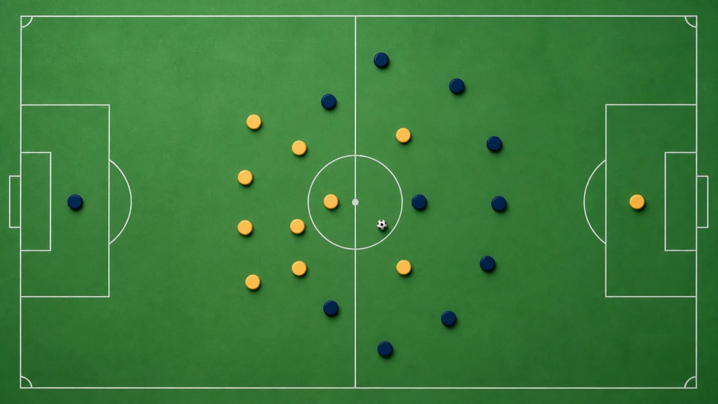 Football tactics board symbolizing organized play while short-handed