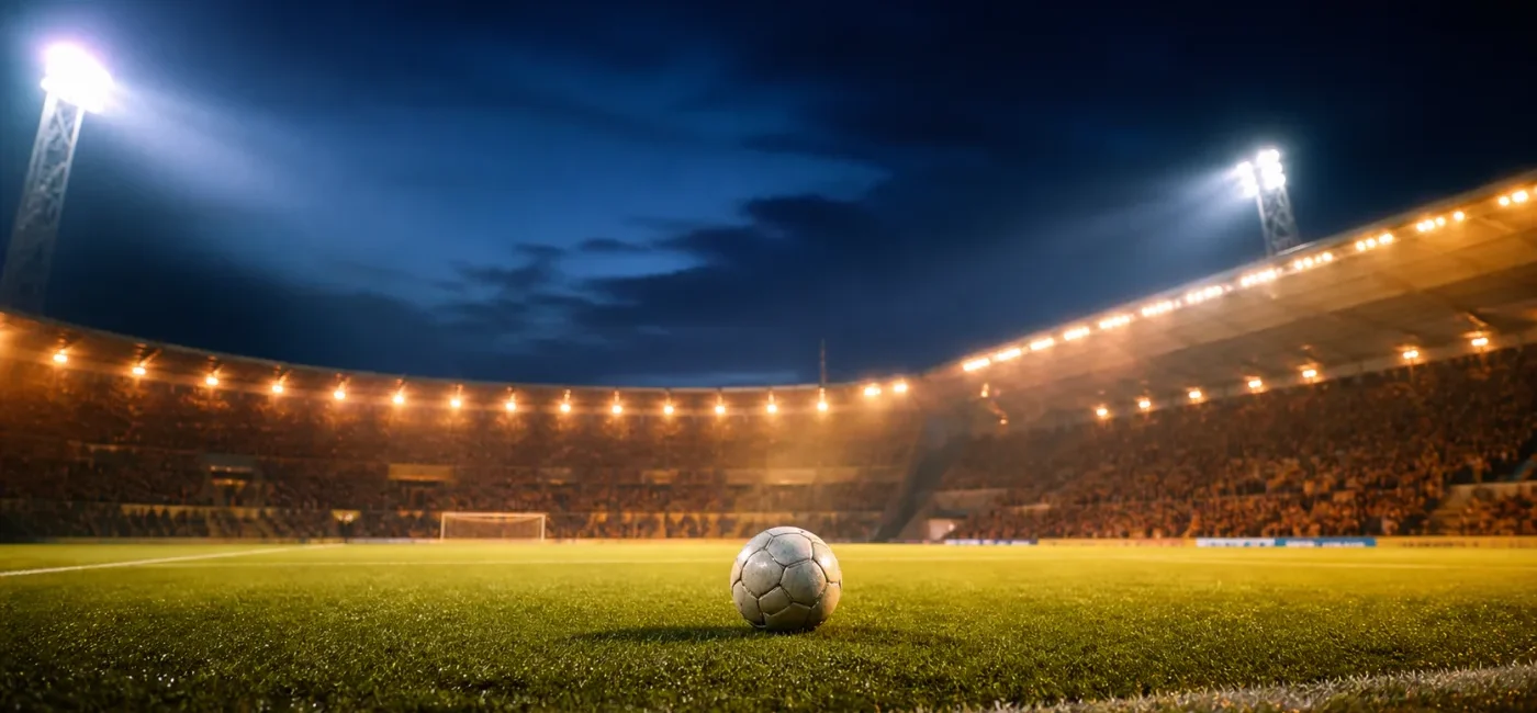 Night stadium illustration evoking Lens versus PSG in the 2026 Trophee des Champions