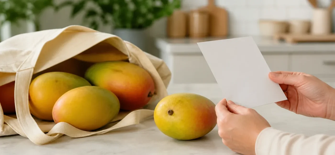Consumer checking identifiers on mangoes affected by a recall