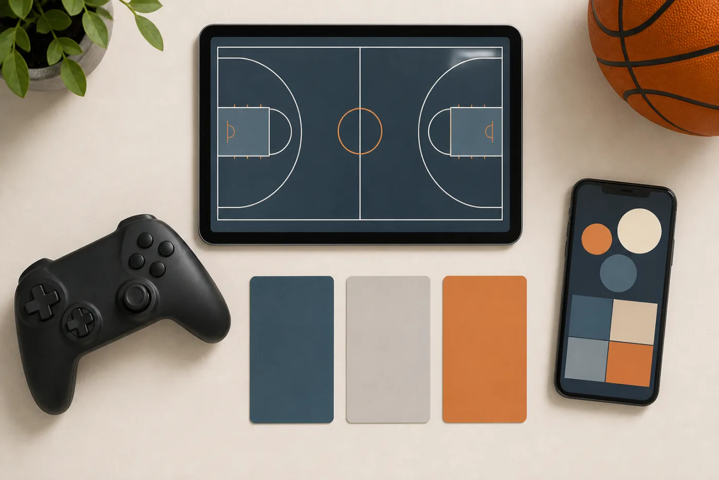 태블릿과 휴대전화로 NBA 2K27 플랫폼과 에디션을 비교하는 장면