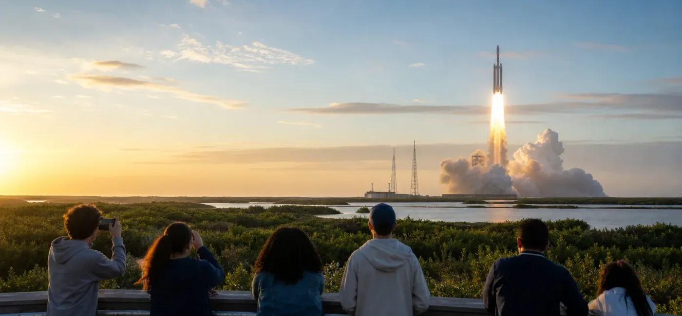 Spectators watch the Roman Space Telescope launch from a coastal Florida viewing area