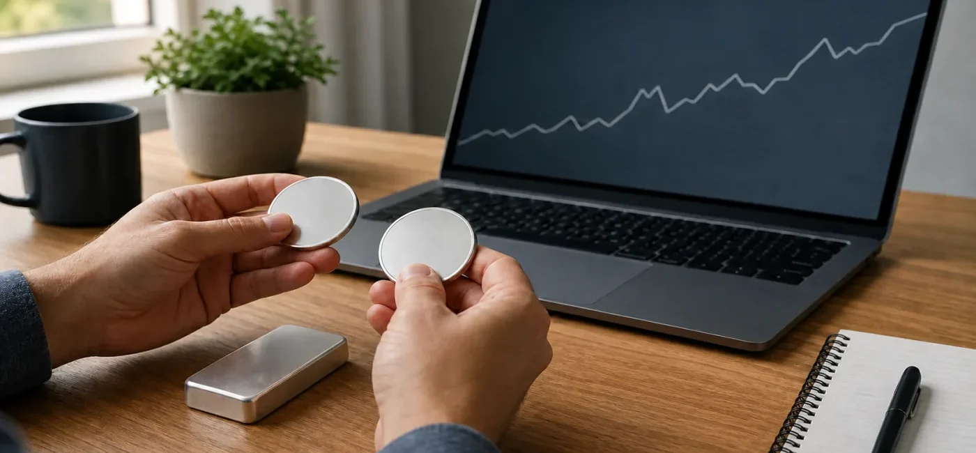 Cautious buyer comparing silver prices and costs before purchasing