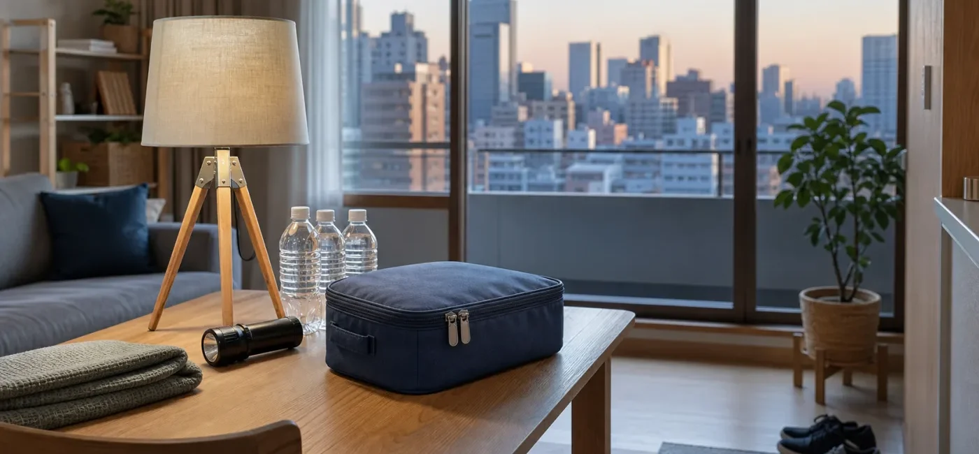 Emergency supplies ready in a Tokyo-area home after an earthquake