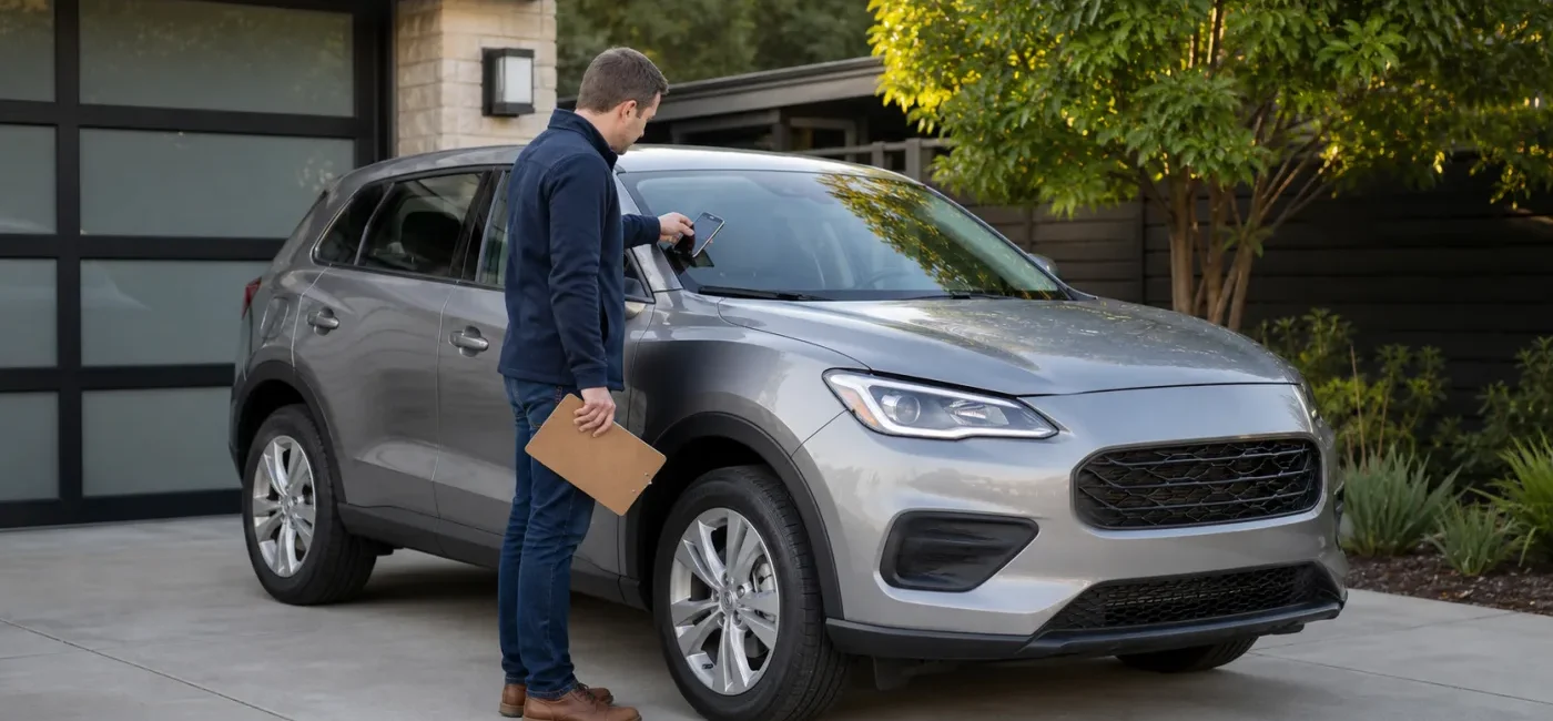 Driver checking a vehicle VIN for recalls