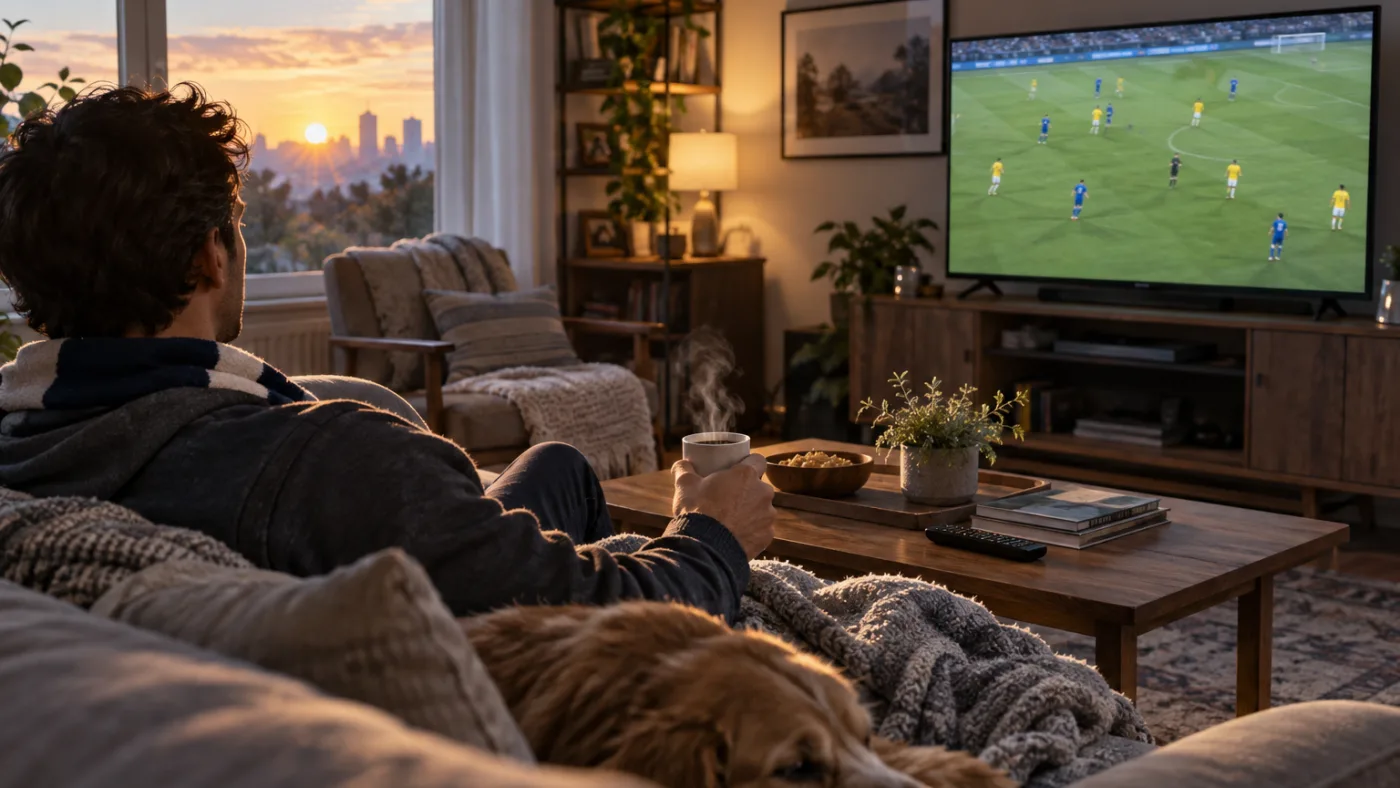 A U.S. soccer fan preparing a legal early-morning stream of the Australia and Brazil match at home