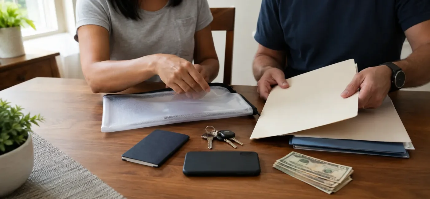 Household organizing financial identity and insurance records in a protective pouch