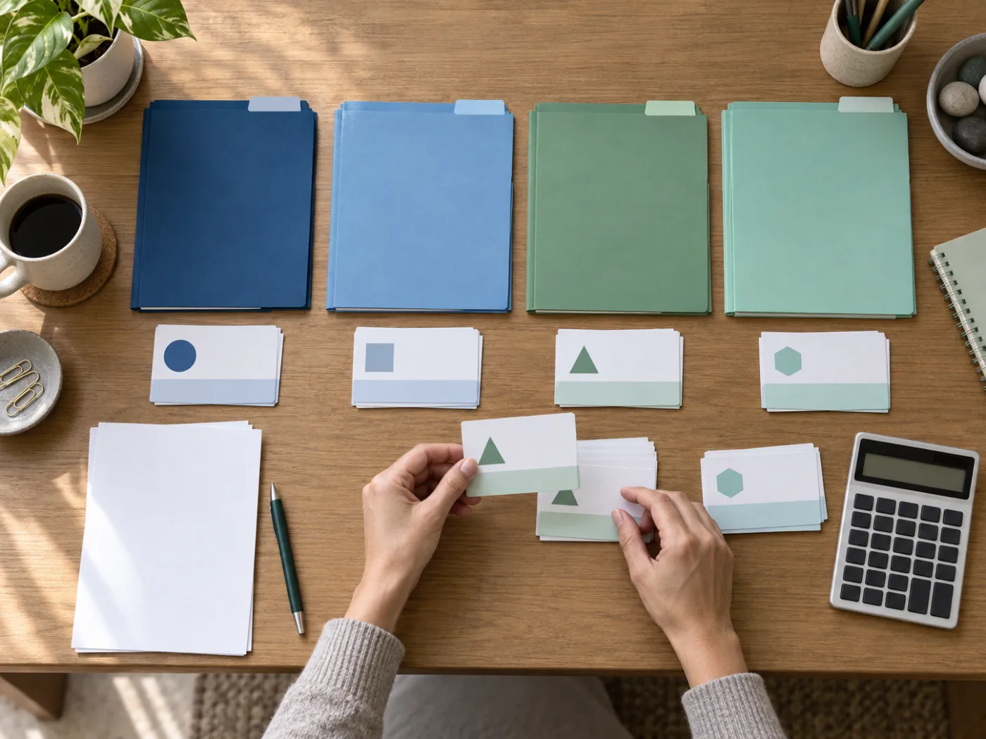 A household organizing deposit accounts into color-coded folders by institution and ownership category