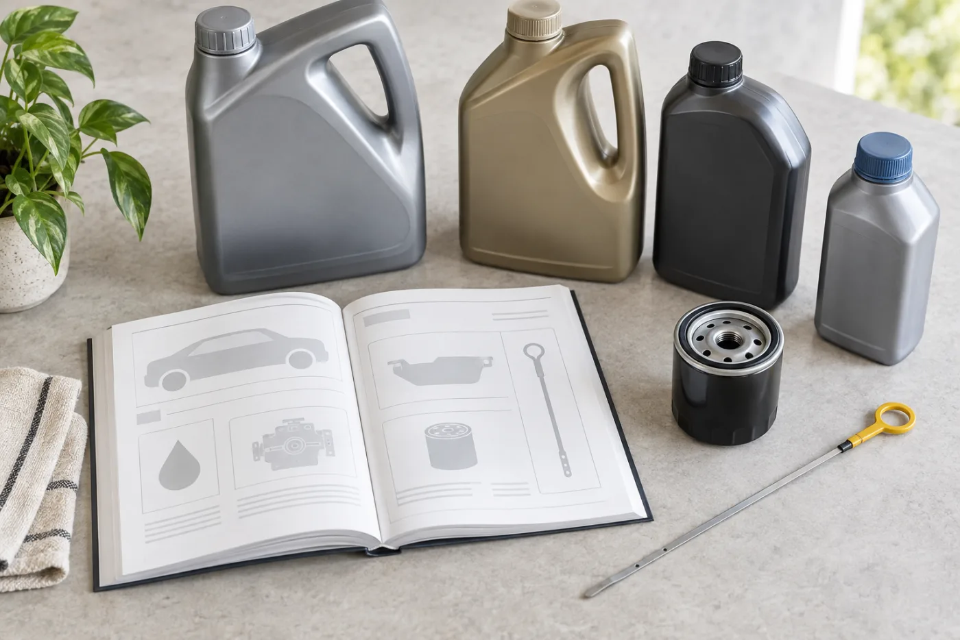 Comparing an owner's manual viscosity and performance specifications with unbranded motor-oil containers