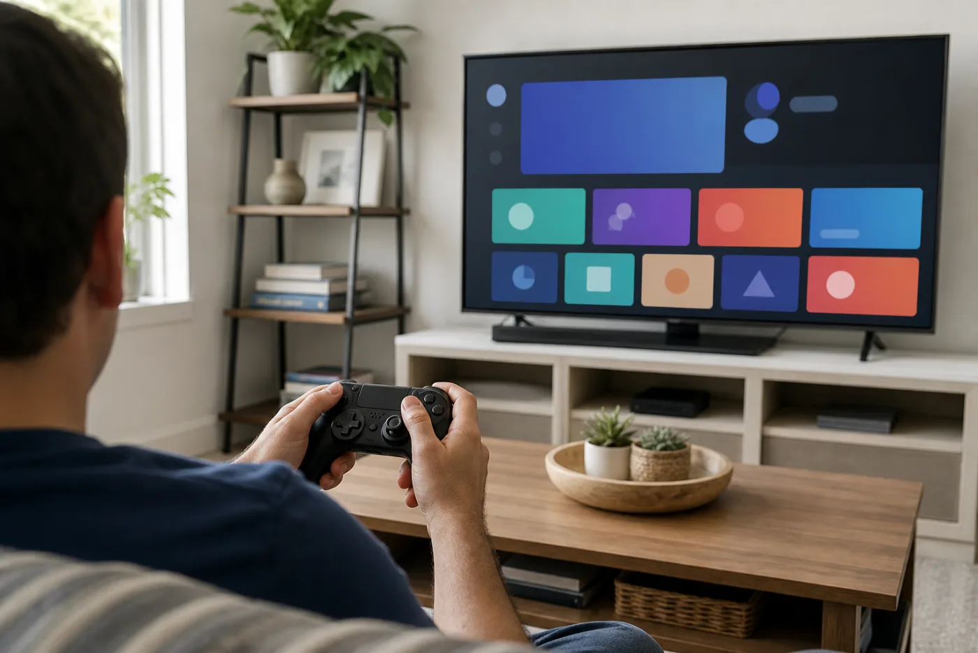 Adult user connects an account and browses live TV channels from the PS5 Media tab