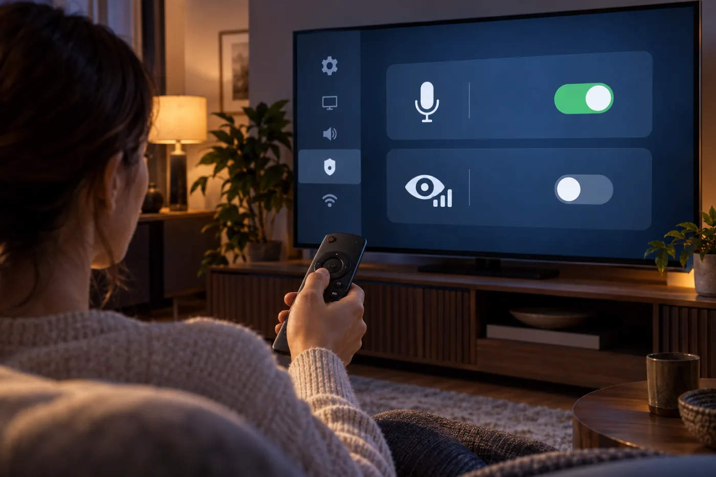 Reviewing separate microphone and viewing-information controls in a smart TV privacy menu