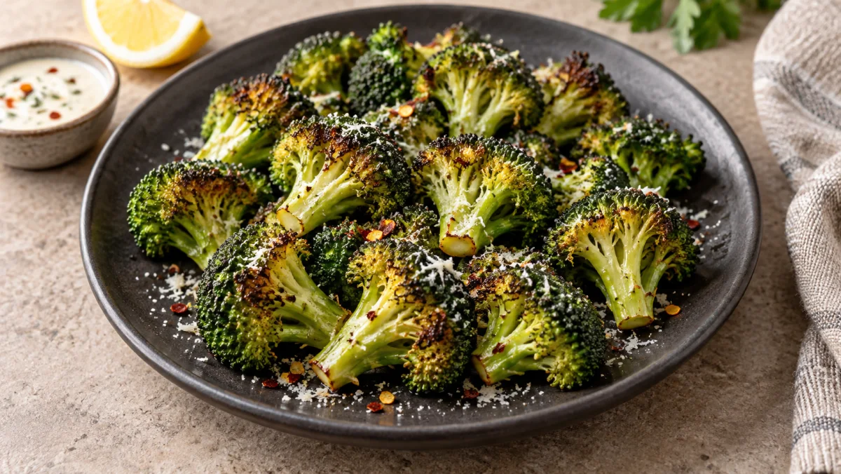 Crispy air fryer broccoli with Parmesan and red pepper flakes