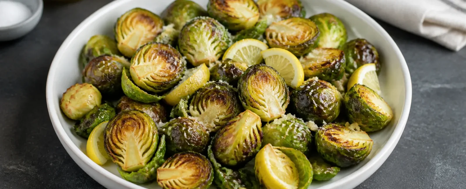 Crispy air fryer Brussels sprouts with lemon and Parmesan