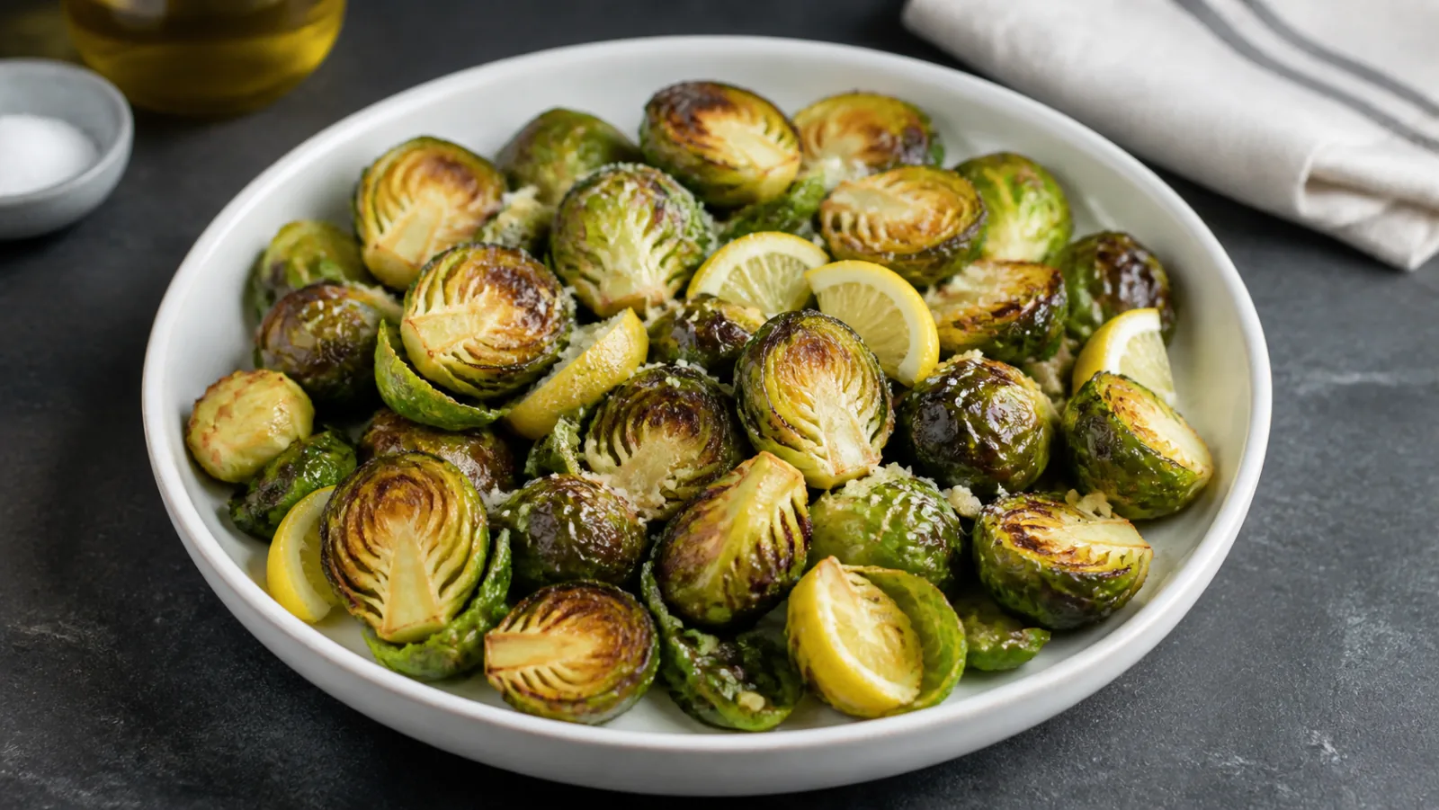 Crispy air fryer Brussels sprouts with lemon and Parmesan