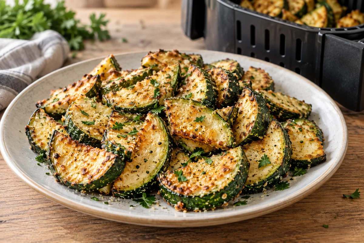 Golden air fryer zucchini with Parmesan and herbs