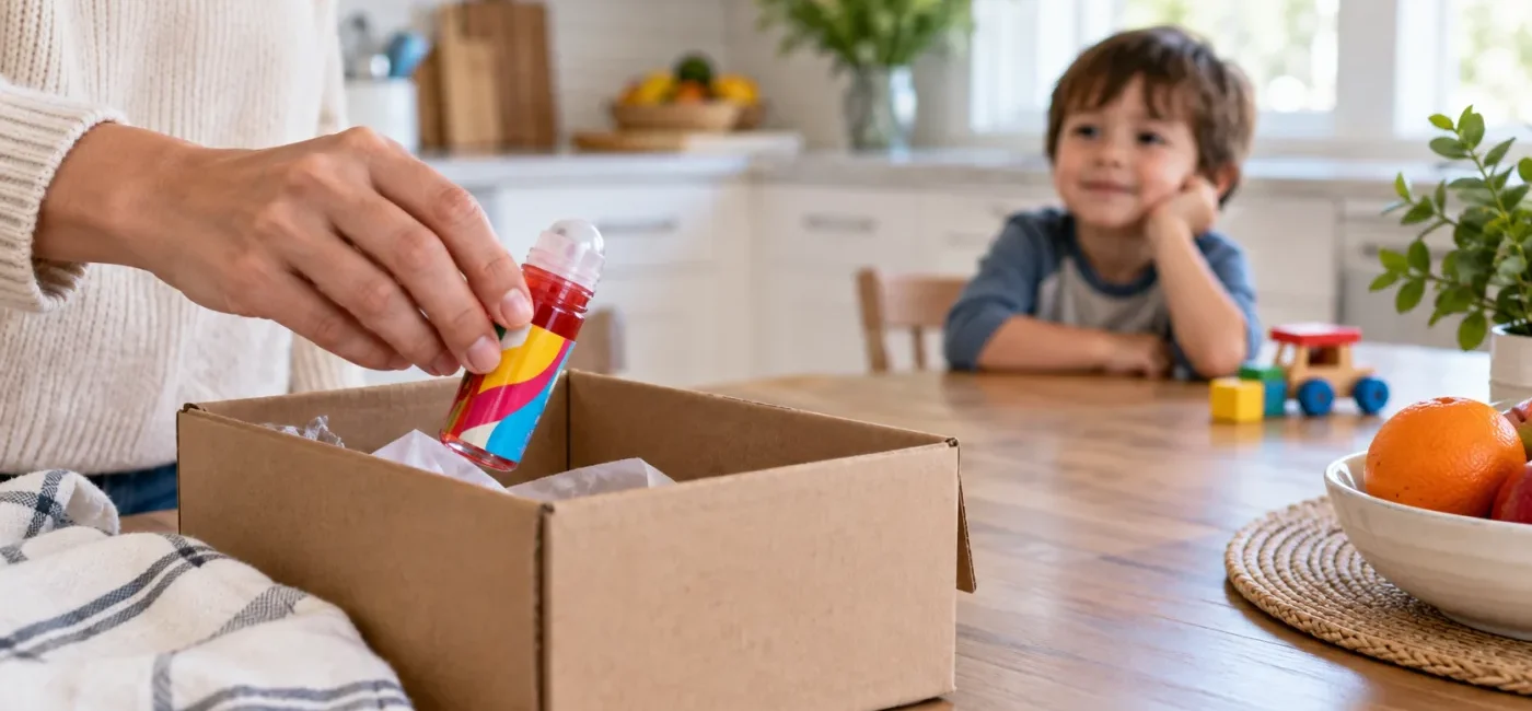 An adult moving recalled rolling liquid candy safely out of a child’s reach
