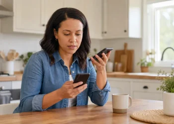 Person ending a suspected AI voice-cloning call and verifying the family member on a second device