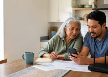 A U.S. household reviewing phone and internet costs before applying for Lifeline