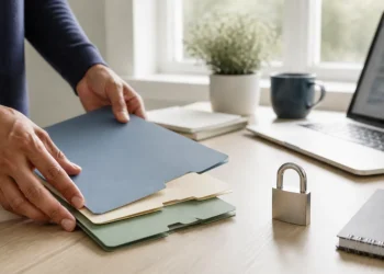 Organizing documents and a lock before freezing credit reports in the United States