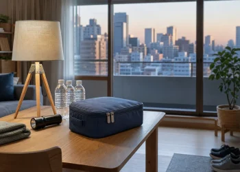 Emergency supplies ready in a Tokyo-area home after an earthquake